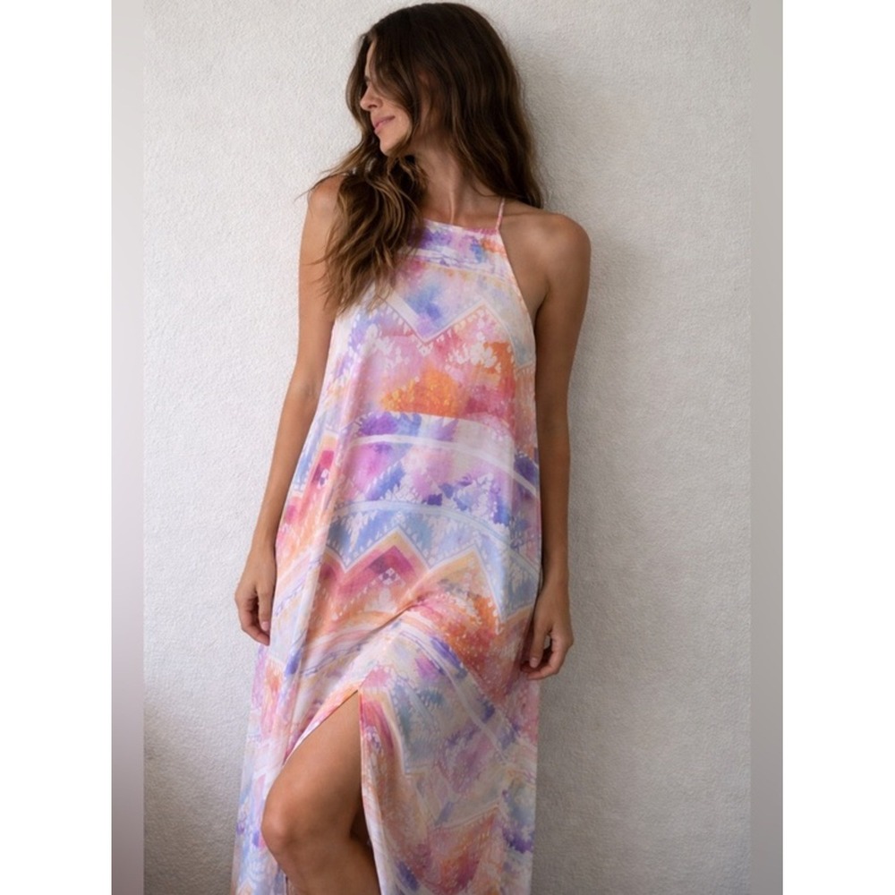 Sleeveless Tie-Dye Maxi Dress in Pastel Multi